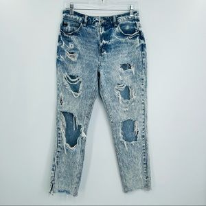 Kancan Amy high rise mom jeans distressed acid wash destroyed women's size 26